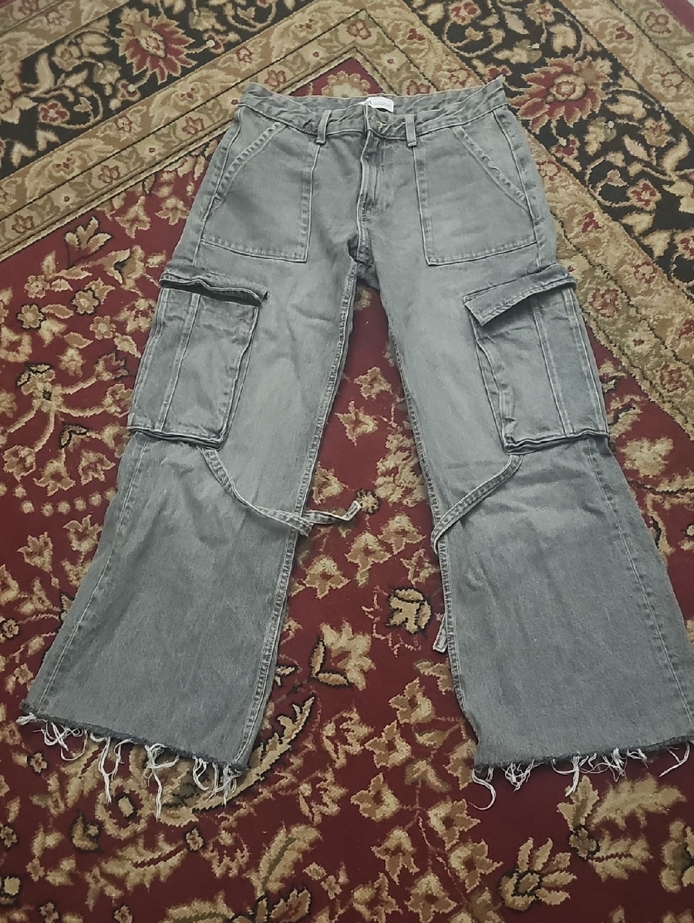 ⚜️Zara Gray Cargo Flared Jeans